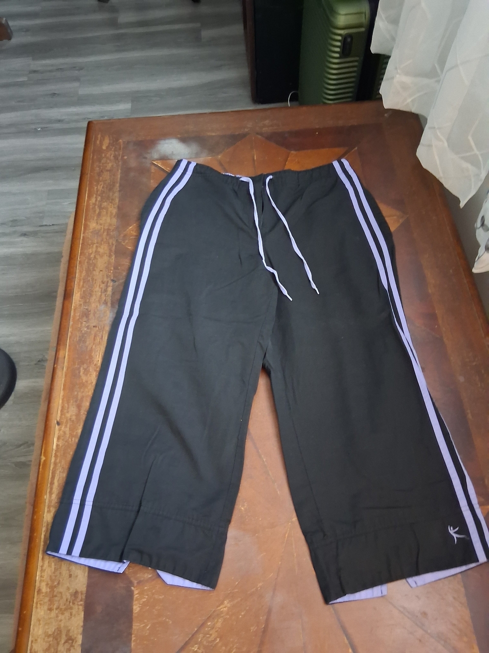 Danskin Now Black Bermuda Shorts with Lavender Side Stripes